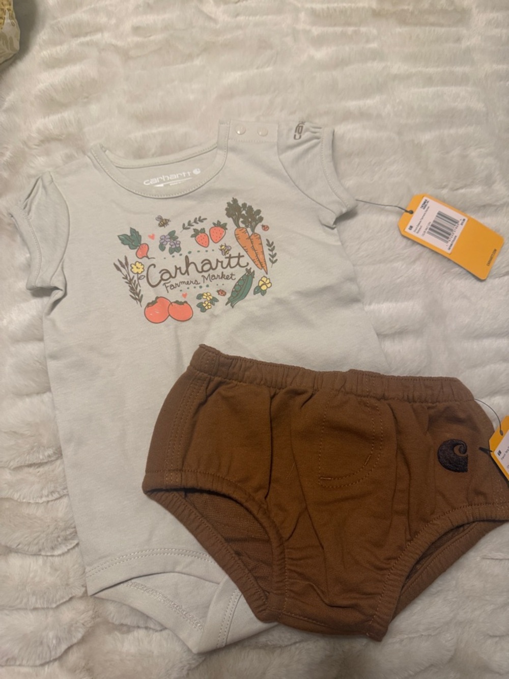 Carhartt Kids Cream Farmers Market Bodysuit with Brown Diaper Cover